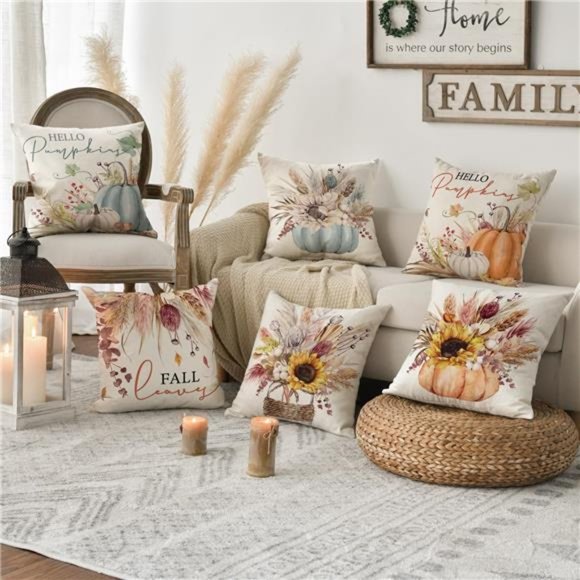 Set of 4 Thanksgiving Throw Pillow Covers  |  18 x 18 Inches - Picture 1 of 8